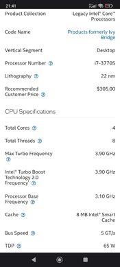 Intel Core i7-3770S 3.1 GHz LGA1155 Quad-Core CPU