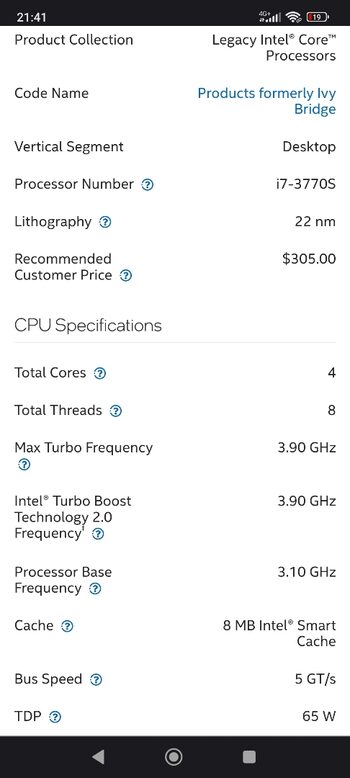 Intel Core i7-3770S 3.1 GHz LGA1155 Quad-Core CPU