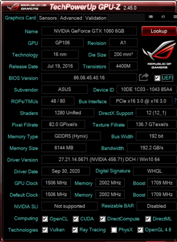 Asus GeForce GTX 1060 6GB 6 GB 1518-1759 Mhz PCIe x16 GPU for sale