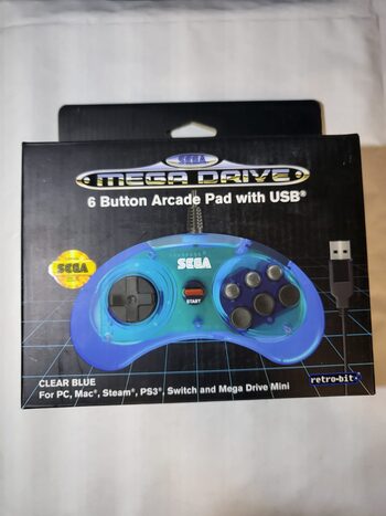 SEGA Mega Drive manette filaire 6 boutons bleu