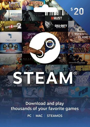 Steam Wallet Card 20 USD, Compra códigos gift card !