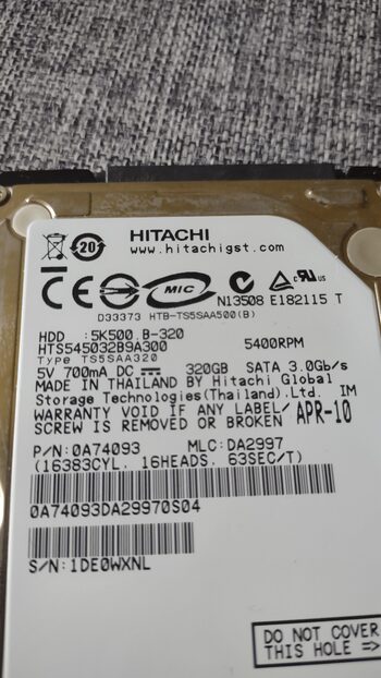 HITACHI 320GB HDD 2.5 colių