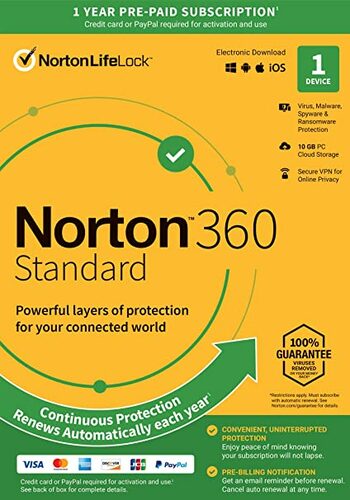 Norton 360 Standard 10GB - 1 Device 1 Year - Norton Key EUROPE