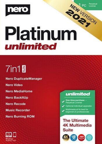Nero Platinum Unlimited 2021 - 1 PC Lifetime Key GLOBAL