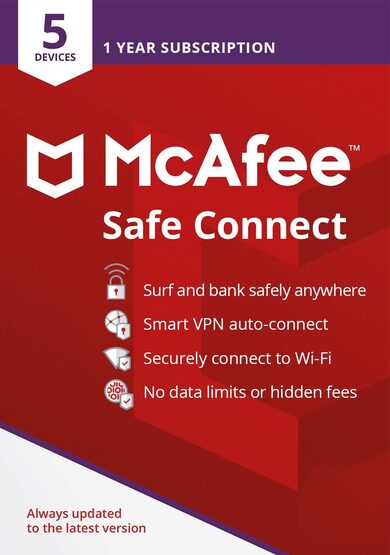 E-shop McAfee Safe Connect VPN Premium 5 Devices 1 Year McAfee Key GLOBAL