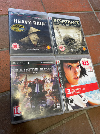 ps3 zaidimu rinkinys. Mirror edge, Heavy rain, Saits row, resistance