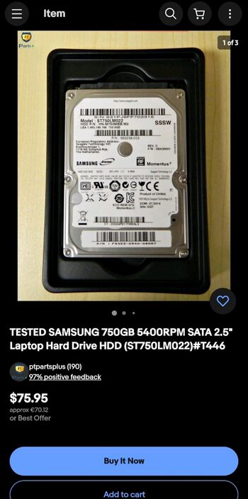 Samsung 750 GB HDD Storage for sale