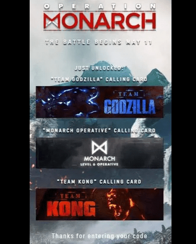 Call of Duty Warzone Godzilla vs Kong Calling Cards PS4 Xbox One PS5 Xbox Series X