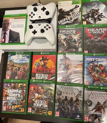 Xbox One S konsolė. 2 kontroleriai. 13 žaidimu. (Vilnius)(Lietuva)