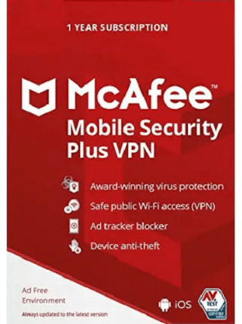 McAfee Mobile Security Plus w/ VPN Dispositivos ilimitados Código de McAfee 1 Año GLOBAL